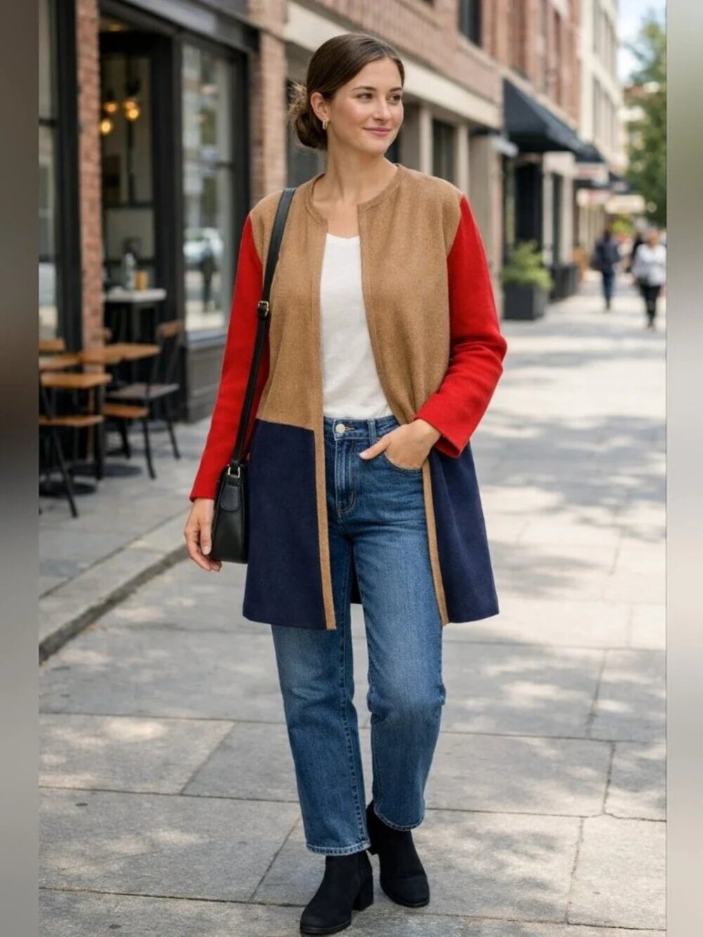 J.Crew Re‑Imagined Color Block Cotton Modern Refined Open Front Cardigan Size M